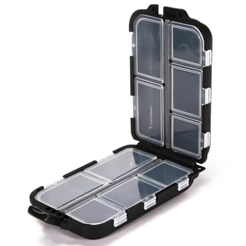 Mini Fishing Tackle Box, Small Fishing Accessories Storage, Double-Layer Lure Accessories Box, 9 Compartments (Black) - color: Black
