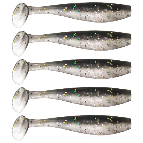 MAFIMOEA 50 Pcs Soft Fishing Lures Plastic Paddle Tail Swim Baits Kit for Bass Trout Walleye Crappie 5 Mixed Colors Fishing Soft Plastic Lure Kit 5.5CM - color: Black