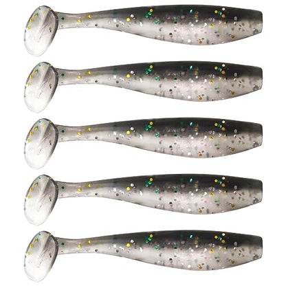 MAFIMOEA 50 Pcs Soft Fishing Lures Plastic Paddle Tail Swim Baits Kit for Bass Trout Walleye Crappie 5 Mixed Colors Fishing Soft Plastic Lure Kit 5.5CM - color: Black
