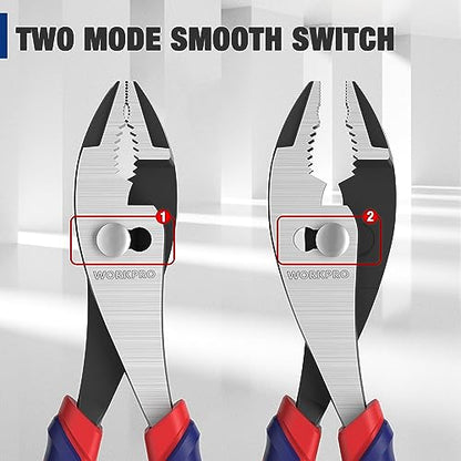 WORKPRO 6” Slip Joint Pliers Tool, Large Soft Grip,Rust Prevention Finish, 3-Zone Serrated Jaw Forged from High Carbon Steel for Maximum Grip - size: 6-inch