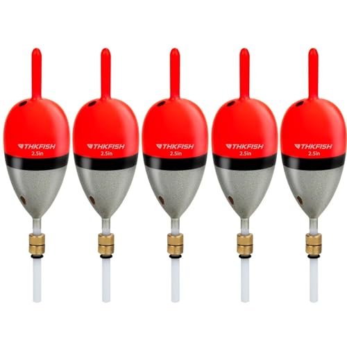THKFISH Wood Slip Bobber for Fishing with Brass Weighted Crappie Floats - color: Red, size: 2.5in * 5pcs