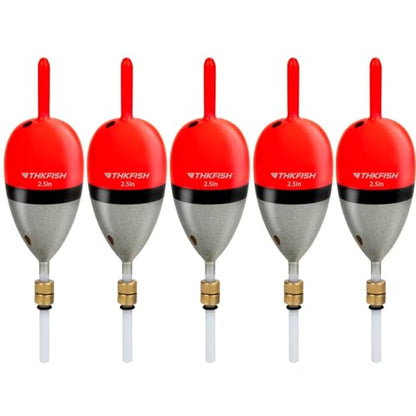 THKFISH Wood Slip Bobber for Fishing with Brass Weighted Crappie Floats - color: Red, size: 2.5in * 5pcs