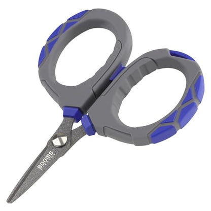 Booms Fishing Braided Line Scissors: Micro-Serrated Stainless Steel Blades Line Cutter - XW01 4.1" Fishing Serrated Shears with Coiled Lanyard - style: Scissors + Coiled Lanyard