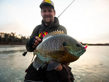 Northland Tackle Rigged Tungsten Broom Bug Ice Fishing Jigs with Sharp Hooks, 2 Pre-Rigged Jig Heads & 3 Extra Ice Fishing Plastics, Tungsten Jig Heads for Panfish, 1/28 Oz, Gold