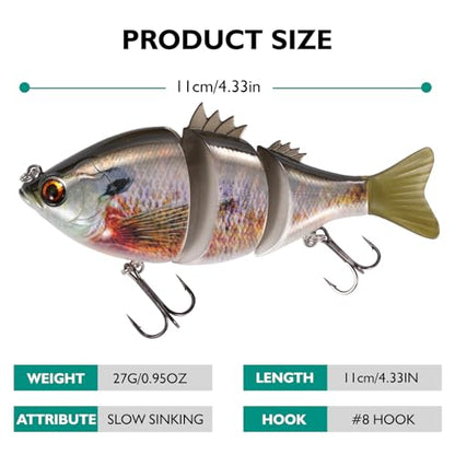 FONMANG Top Water Fishing Lures, 3-Pcs Topwater Lures for Bass Walleye Pike, 2025 New Wasp Crawl Bait for Freshwater and Saltwater - color: B1-Bluegill Swimbait