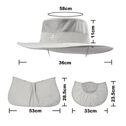 Fishing Hat,Sun Cap with UPF 50+ Sun Protection and Neck Flap,for Man and Women - color: Light Grey