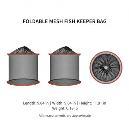 Collapsible Mesh Fish Keeper Bag, Portable Polyester Net for Freshwater Fishing, Black - size: 9.84 x 9.84 x 11.81"