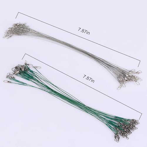 Steel Fishing Leader Wire with Swivel, Bite-Resistant Anti-Bite Trace for Freshwater and Saltwater, Heavy-Duty Fishing Tackle Accessories - size: 7.9IN