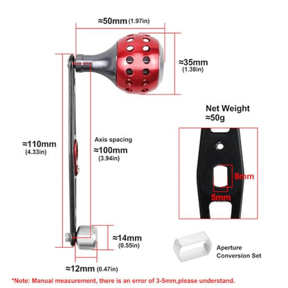 Baitcasting Power Handle Aluminum Alloy Rocker Arm for Bait Caster Round Fishing Reel Handle Knob Replacement Parts 8 * 5mm Holes - color: Black