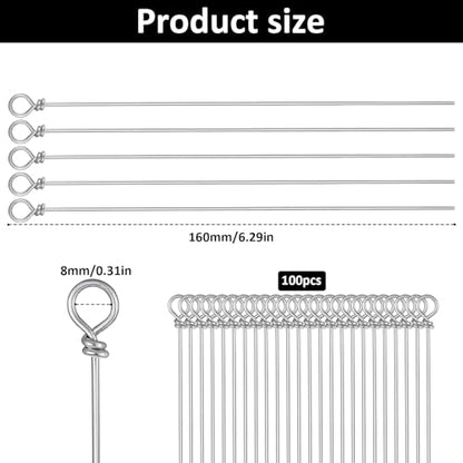 100 Packs Fishing Looped Spinner Shaft Looped Wire Spinner Parts, Stainless Steel Spinner Bait Wire Fishing Lure Making Supplies for Freshwater Bass Trout Walleye Salmon