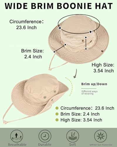 Sun Hats for Men Women Bucket Hat UPF 50+ Boonie Hat Foldable UV Protection Hiking Beach Fishing Summer Safari - color: 1pack-khaki