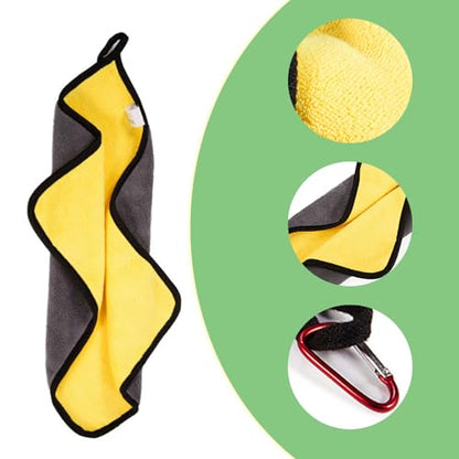 Microfiber Fishing Towel with Clips Thickened Fishing Cleans Towel Outdoor Cleans Tools Hands Easy to Use Hiking Equipment - color: Green
