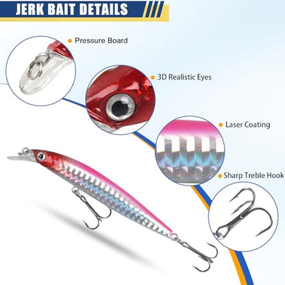 Jerkbait Minnow Fishing Lures Bass, Jerk Bait Bass Bait for Walleye Trout Pike Freshwater Surf Saltwater Fishing Lures - style: A-8pcs-3.8in/0.25oz