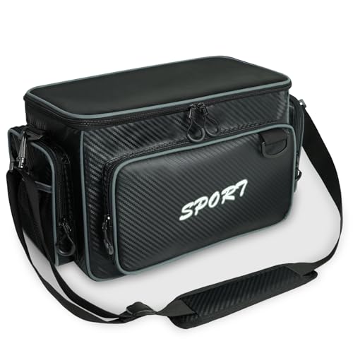 AUMTISC Fishing Tackle Bags, Tackle Box Organizer Gear Storage Bag, Freshwater or Saltwater Fishing Accessories Bags, Waterproof Fishing Bag with Detachable Shoulder Strap for 3700 Tackle Box, Grey - color: Grey