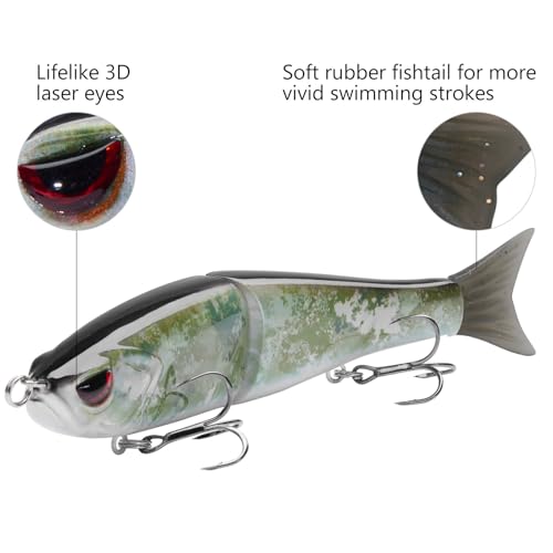Bassdash SwimShad Glide Baits Jointed Swimbait Bass Pike Salmon Trout Muskie Fishing Lure - color: Grunge Camo, size: 7in/2.2oz