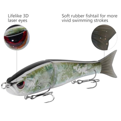 Bassdash SwimShad Glide Baits Jointed Swimbait Bass Pike Salmon Trout Muskie Fishing Lure - color: Grunge Camo, size: 7in/2.2oz