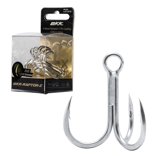BKK Raptor-Z Treble Hook | 4X | Saltwater Corrosion Resistant Bright Tin Coating | Hand Ground Point | Heavy Duty Lure Hook, Popping, Stickbaits - size: 1/0#