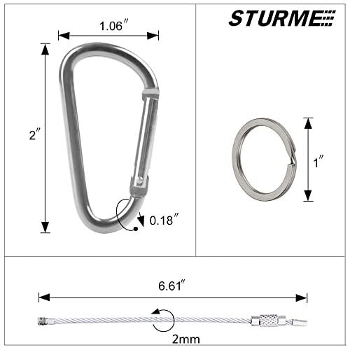 STURME 2" Aluminum D Ring Carabiners Clip D Shape Spring Loaded Gate Small Keychain Carabiner Clip Set Outdoor Camping Mini Lock Snap Hooks Spring Link Key Chain Durable Improved 24 PCS - color: Silver