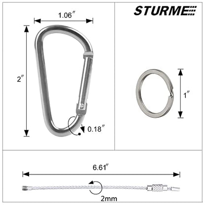 STURME 2" Aluminum D Ring Carabiners Clip D Shape Spring Loaded Gate Small Keychain Carabiner Clip Set Outdoor Camping Mini Lock Snap Hooks Spring Link Key Chain Durable Improved 24 PCS - color: Silver