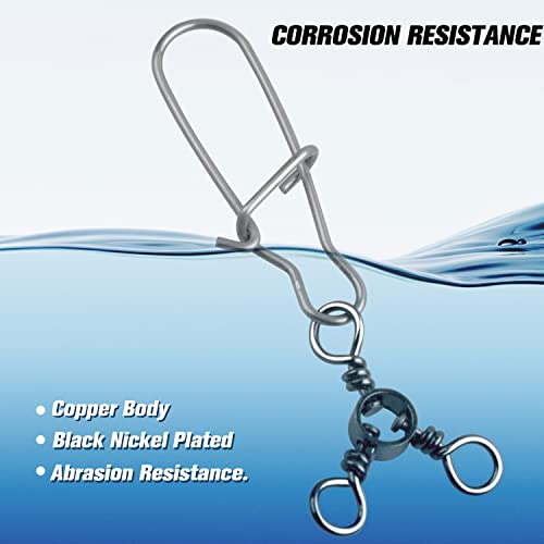 SILANON Fishing 3 Way Swivel Snaps Stainless Steel Cross Line Duo Lock Snap Swivels Saltwater Barrel Triple Swivels Fishing Tackle Connector for Catfish Trolling Surf Rig 26-83LB - size: 8#-35pcs