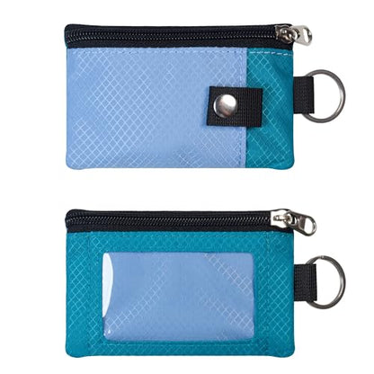 CHENSPRX Minimalist RFID Blocking Small Wallet with ID Window,WaterResistant Zip Id Case Wallet with Lanyard Keychain for Cards,Cash,Travel,Women,Men - color: Light Blue+Turquoise