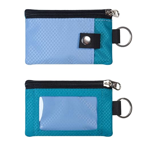 CHENSPRX Minimalist RFID Blocking Small Wallet with ID Window,WaterResistant Zip Id Case Wallet with Lanyard Keychain for Cards,Cash,Travel,Women,Men - color: Light Blue+Turquoise