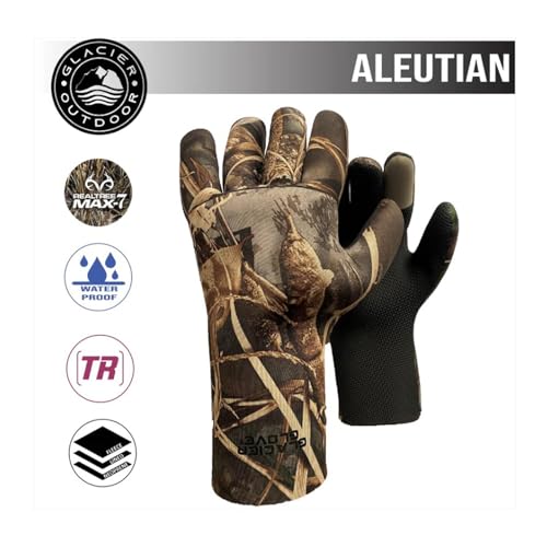 Glacier Glove Men's Aleutian Waterproof Fleece-Lined Neoprene Gloves | Blind Stitched, Seamless Sharkskin Textured Palm Handwear - size: Small