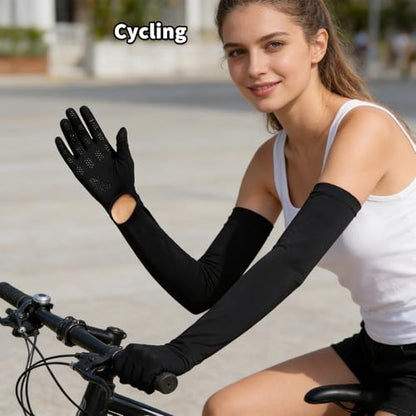 GLEDLOVES Driving Gloves Women, Cycling Gloves, Sun Women UV Protection, | Driving Arm Protection for Sleeves Golf Fishing - color: Black