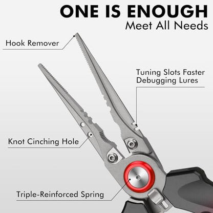 TRUSCEND Easy Use Lockable Fishing Pliers with Tungsten Carbide Cutter, Innovative Ergonomic Handy Handle, Saltwater Corrosion Resistant Teflon Coated Fishing Tool, Light Multi-Function Fishing Gear - color: C1-straight Nose-red