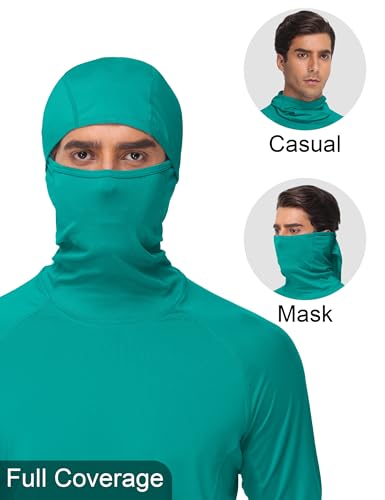 Roadbox Men's UPF 50+ Sun Shirt Long Sleeve Fishing Hoodie, UV Protection Hooded Rash Guard with Mask for Hiking Running - color: Ocean Teal, size: Large