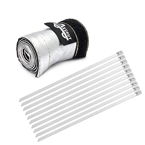 Heat Shroud Aluminized Sleeving Heat Shield fuel line wire heat sleeve 3/4" I.D. x 3FT with 10 Pcs 7.8Inch Stainless Steel Cable Metal Zip Ties - size: 3/4"I.D.x 3FT