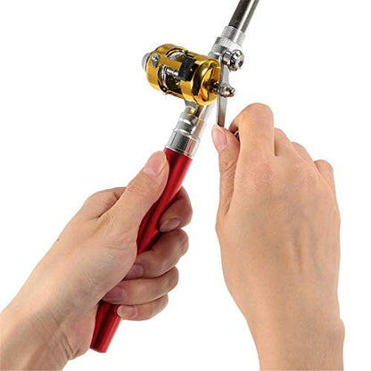 Jatzde Mini Portable Pocket Fish Rod Pen Aluminum Alloy Fishing Rod Pole Reel Combos… - color: Red