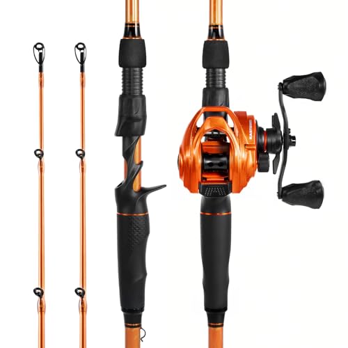 KastKing Lethal Blaze Twin-tip Fishing Rod and Reel Combo, Spinning & Baitcaster Combo, Flame Pattern Design, IM6 Graphite 2Pc Rod with Backup Tip Section, Stainless-Steel Guides, EVA Handle - style: Cast-7'4" H- Right Handed (2pcs+extra Tip)
