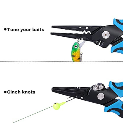 Sougayilang Fishing Pliers,Sheath and Lanyard Tungsten Carbide Cutters,420 Stainless Steel Fishing Tools,Saltwater Resistant Fishing Gear with Rubber Handle-7.5'' Straight Nose - Blue - color: 7.5'' Straight Nose-blue