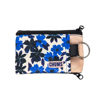 Chums Surfshorts Wallet - Lightweight Slim Wallet with RFID Blocking Card & Clear ID Window - Zippered, Water Resistant w/Key Ring (Blue Floral) - color: Blue Floral