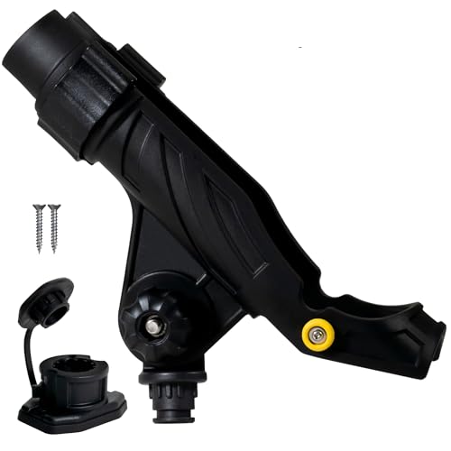 Five Oceans Fishing Rod Holder for Boat with Deck Mount Base, Black, High-Impact Nylon for Boats & Kayaks, Multiple Sizes - style: X-large Rod Holder + Spring-loaded Lock Cap Base