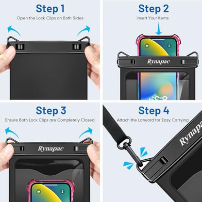 Rynapac Large Waterproof Phone Pouch [Up to 10"] - 2 Pack IPX8 Waterproof Phone Case for iPhone 17 16 15 Pro Max Galaxy S26 Ultra, Touchscreen & Underwater Photography, Beach Cruise Essentials 2026 - color: [Black + Mint] Large Waterproof Phone Pouch, siz
