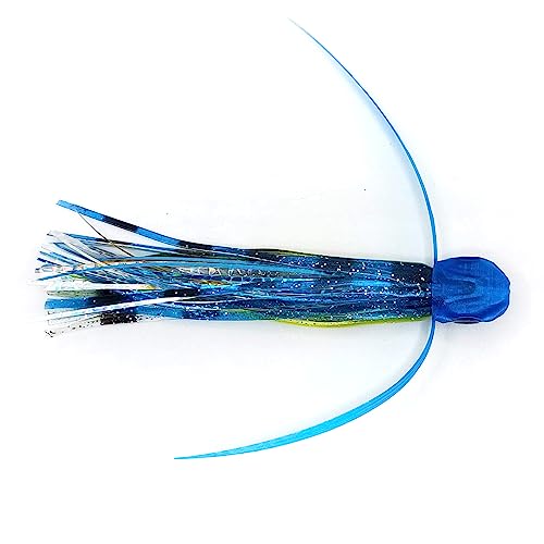 Saltwater Big Game Fishing Lure, for Offshore trolling (FlyBoy) - color: Electric Blue Yellow Stripe (Unrigged)