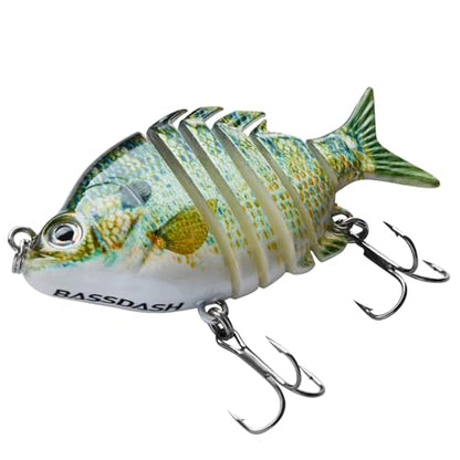 Bassdash SwimPanfish 0.34oz Hard Swimbaits Multi Jointed Topwater Trout Bass Fishing Crank Lure for Freshwater and Saltwater - color: Natural Bluegill