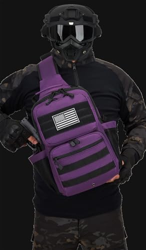 Tactical Sling Backpack Holster Range Shoulder Bag 15L Crossbody Bag Water Bottle Holder Radio Pouch 6 Elastic Slots - color: Purple Deep