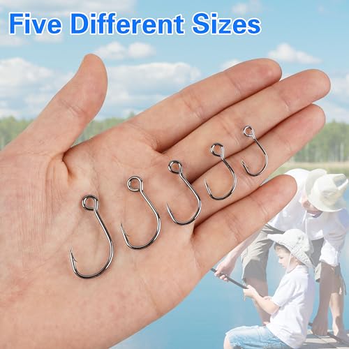 Inline Single Hooks, Inline Fishing Hooks for Treble Hook Replacement Lures Plugs Baits Large Eye with Barbed Saltwater Freshwater Fishing, #4#2#1 1/0 2/0 - size: 2#-100pcs