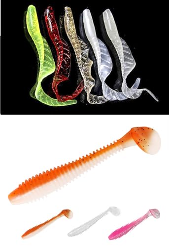 Soft Fishing Lures Set with Tackle Box, 6.5cm/8cm Paddle Tail Swimbaits, 60PCS Soft Plastic Baits with Curly Tails, Freshwater Fishing Lures for Bass, Trout, and More - color: 60 soft baits + bait boxes