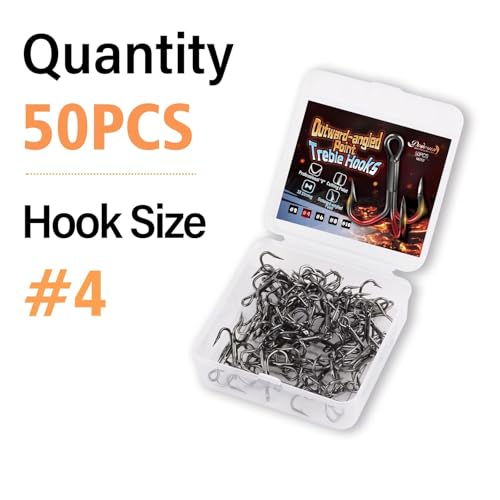 Dovesun Fishing Treble Hooks Outward-Angled Point 3X Strong Professional V Triple Fishing Hooks for Saltwater and Freshwater 50PCS Size #10#8#6#4#2 - size: #4 * 50PCS
