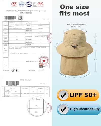 Waterproof Sun Rain Hat for Women Wide Brim UPF50+ UV Protection Packable Men Bucket Safari Fishing Hat with Neck Flap - color: Khaki