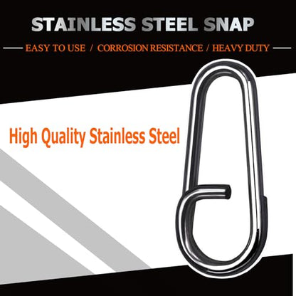 Atibin Stainless Steel Fishing Snap Freshwater High Strength Fishing Clips Saltwater Oval Split Fishing Snaps Swivels Black Nickel - size: SizeM (106lb) 50 pcs