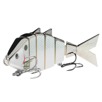 BASSDASH Bone Swimbait Multi Jointed Hard Fishing Lure for Bass Trout Bluegill Pike with Angled Cut Segments - color: White Shad