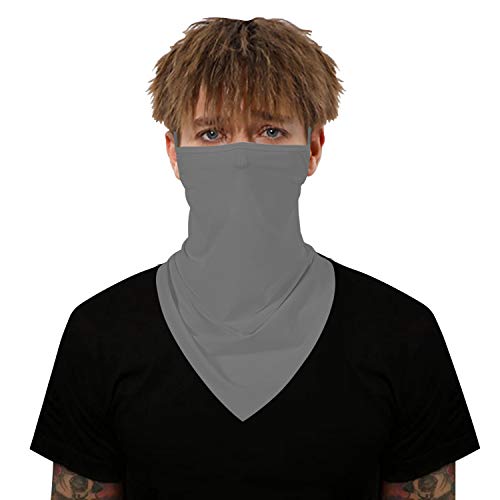 YAYOUREL Neck Gaiter Face Mask Bandanas for Men Women UV Face Scarf Cover Ear Loop Hole Facemask for Fishing Running Cycling - color: Solid Gray