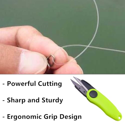 2 Pack Fishing Wire Plier Fishing Line Scissors Stainless Steel Fishing Pliers Scissors Folding Shrimp Shape Fishing Line Clipper with Retractable Keychain for Fishing, Green