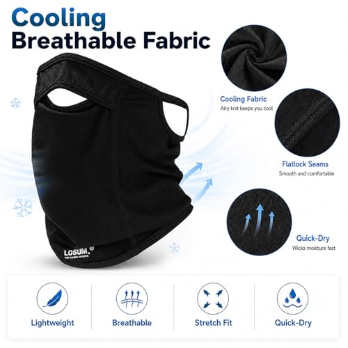 Sun Protection Face Mask with Neck Cover, Cooling Breathable Ear Loop Neck Gaiter for Fishing Cycling Running - color: Black