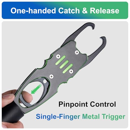 Fish Gripper Aluminum Alloy Lip Grabber Fishing Holder with Scale 12 Inch 40lb Capacity 360° Swivel - color: Blue